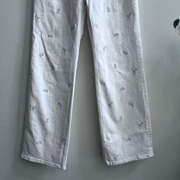 Abercrombie & Fitch the 90s Relaxed High Rise Jean Women's 25 Cream Embroidery - Picture 9 of 11